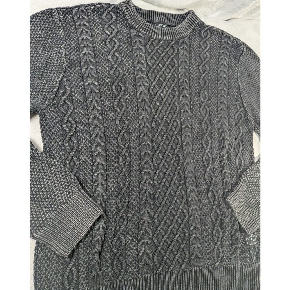 Dark Seas Division Men's M Cable Knit Sweater Gray 100% Cotton Acid Wash